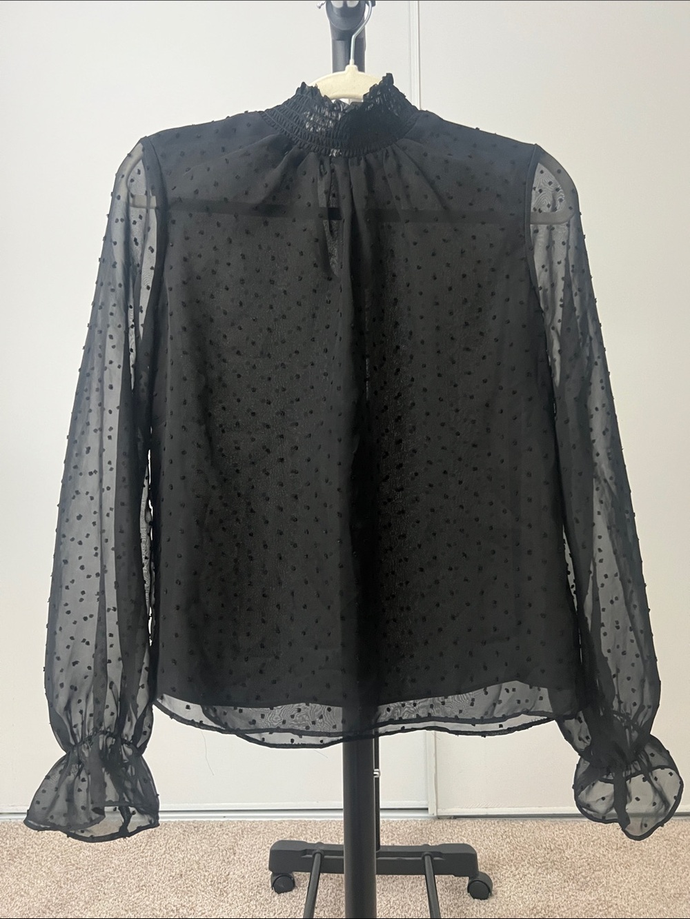 Forever 21 Black Sheer Swiss Dot High-Neck Blouse - Picture 1 of 4